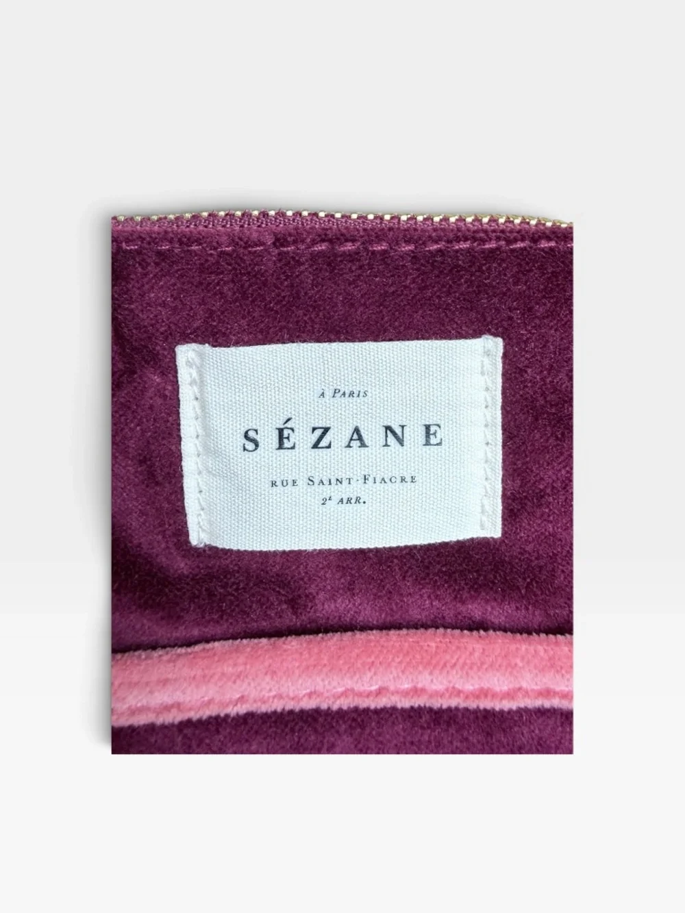 Sézane Burgundy Velour Zip Pouch Makeup Clutch Bag